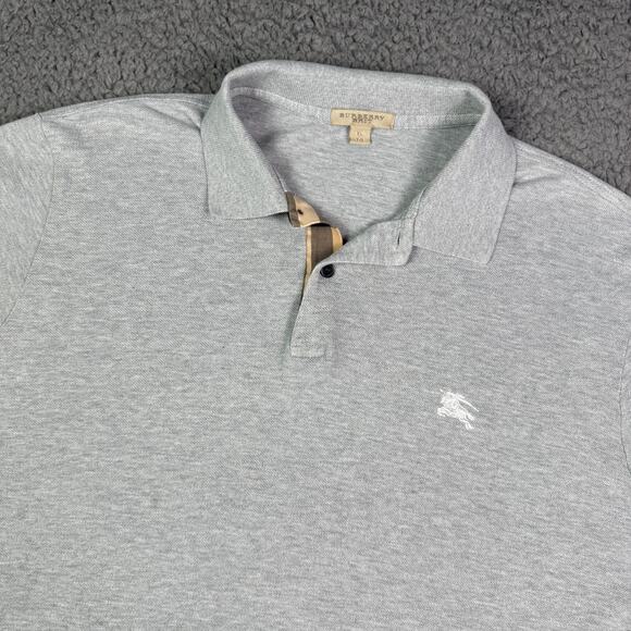 Burberry Brit Polo Shirt Mens XL Gray Pique Mesh Nova Check Short Sleeve - Picture 1 of 11